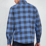 Flannel Button Down Shirt // Blue & Black Plaid (S)