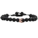 Beaded Bracelet // Volcanic Stone + Small Rose Golden Crown