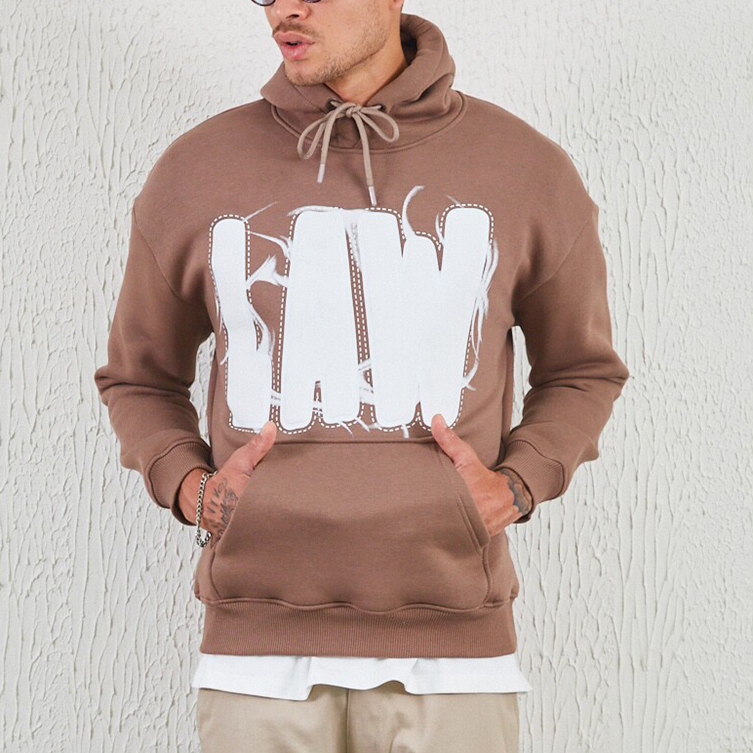 Graphic Hoodie Light Brown 3XL Manche Sweatshirts Hoodies