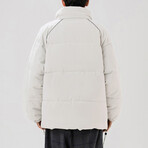 High Collar Shoulder Detail Puffer Jacket // Cream (XL)