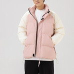 High Collar Collor Blocked Puffer Jacket // Pink + Cream (L)