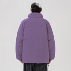 High Collar Shoulder Detail Puffer Jacket // Purple (XL)