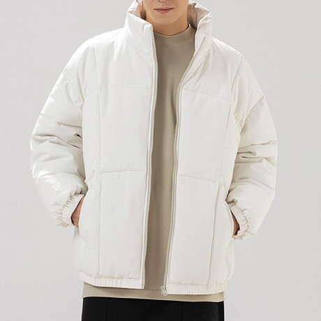 High Collar Big Square Pattern Puffer Jacket //  White (XS)