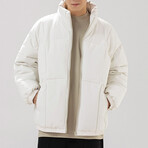 High Collar Big Square Pattern Puffer Jacket // White (S)