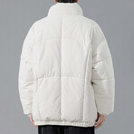 High Collar Big Square Pattern Puffer Jacket // White (S)