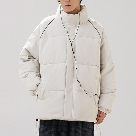 High Collar Shoulder Detail Puffer Jacket // Cream (XS)