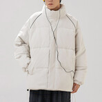 High Collar Shoulder Detail Puffer Jacket // Cream (XL)