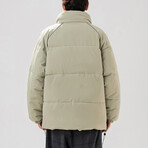 High Collar Shoulder Detail Puffer Jacket // Gray Green (M)
