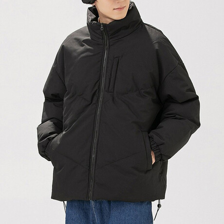 High Collar Front Pocket Puffer Jacket // Black (XS)