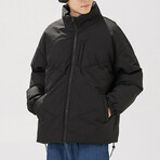 High Collar Front Pocket Puffer Jacket // Black (XL)