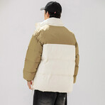 High Collar Collor Blocked Puffer Jacket // White + Beige (L)