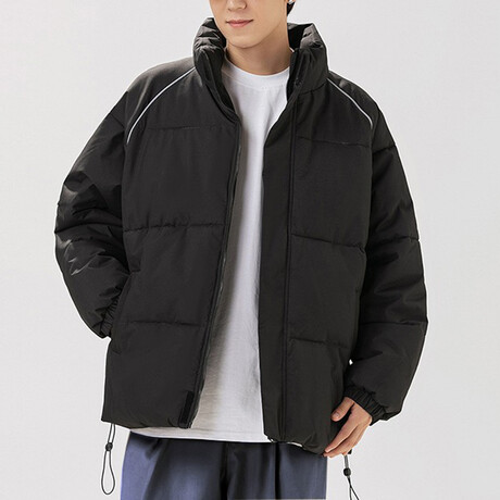 High Collar Shoulder Detail Puffer Jacket // Black (XS)