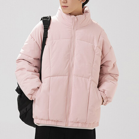 High Collar Big Square Pattern Puffer Jacket // Pink (XS)
