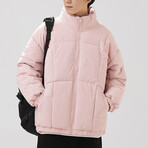 High Collar Big Square Pattern Puffer Jacket // Pink (XS)