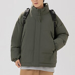 High Collar Puffer Jacket // Dark Green (XL)