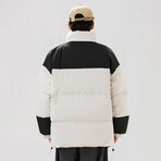 High Collar Color Blocked Puffer Jacket // Cream + Black (M)