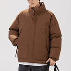 High Collar Puffer Jacket // Brown (2XL)