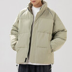 High Collar Shoulder Detail Puffer Jacket // Gray Green (M)