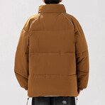 High Collar Shoulder Detail Puffer Jacket // Brown (L)