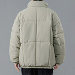 High Collar Big Square Pattern Puffer Jacket // Gray (2XL)