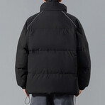 High Collar Shoulder Detail Puffer Jacket // Black (XL)