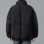 High Collar Big Square Pattern Puffer Jacket // Black (XS)
