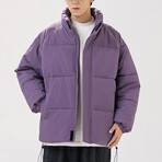 High Collar Shoulder Detail Puffer Jacket // Purple (XL)