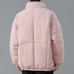 High Collar Big Square Pattern Puffer Jacket // Pink (XS)