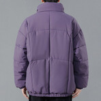 High Collar Big Square Pattern Puffer Jacket // Purple (XS)