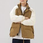 High Collar Collor Blocked Puffer Jacket // Beige + Cream (L)