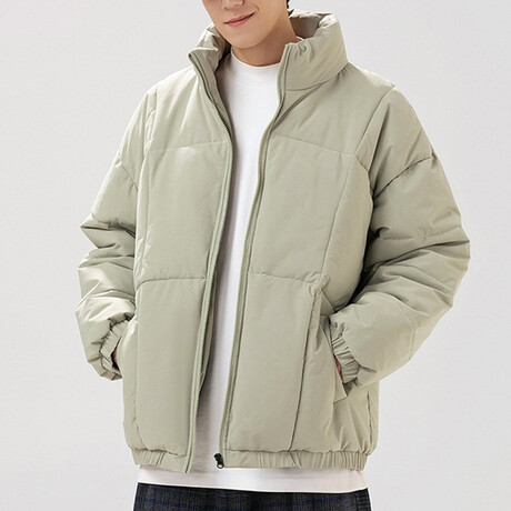 High Collar Big Square Pattern Puffer Jacket // Gray (XS)