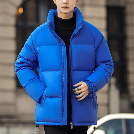 High Collar Puffer Jacket // Blue (XS)