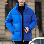 High Collar Puffer Jacket // Blue (XS)