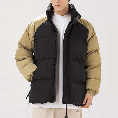 High Collar Collor Blocked Puffer Jacket // Black + Beige (XS)