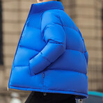 High Collar Puffer Jacket // Blue (XS)