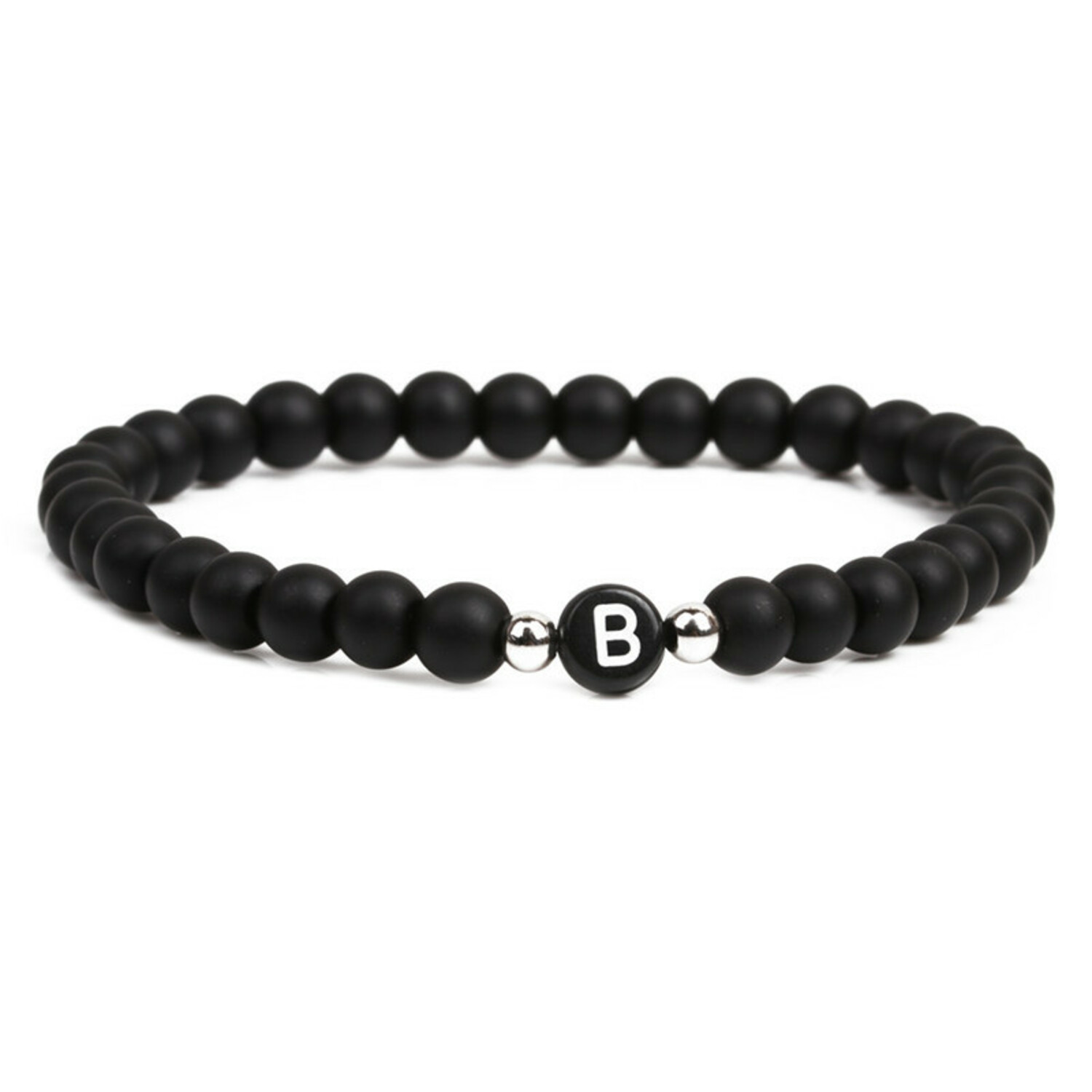 Alpha Letter B Stretch Bracelet // Black Zengo Beaded Bracelets