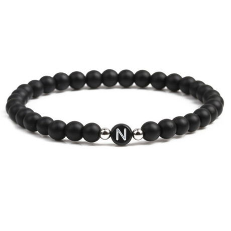 Alpha Letter N Stretch Bracelet // Black