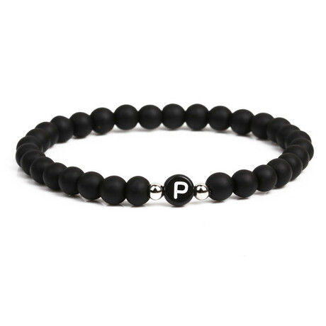 Alpha Letter P Stretch Bracelet // Black