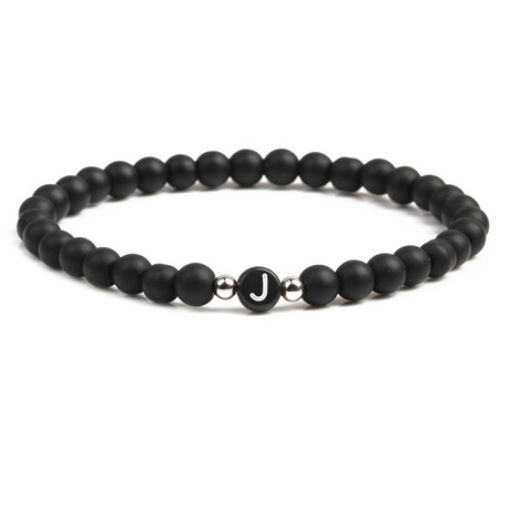 Alpha Letter J Stretch Bracelet // Black