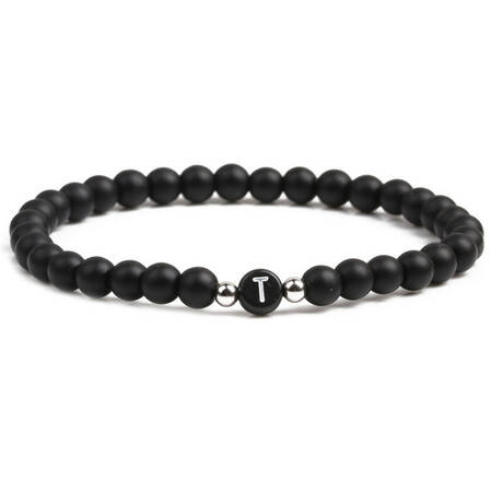 Alpha Letter T Stretch Bracelet // Black