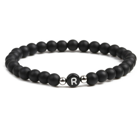 Alpha Letter R Stretch Bracelet // Black