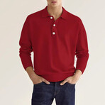 Long Sleeve Button Polo Shirt // Wine Red (M)