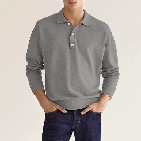 Long Sleeve Button Polo Shirt // Gray (XS)