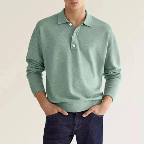 Long Sleeve Button Polo Shirt // Green (L)