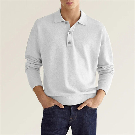 Long Sleeve Button Polo Shirt // White (XS)