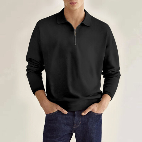 Long Sleeve Quarter Zip Polo Shirt Style 1 // Black (XS)