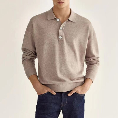 Long Sleeve Button Polo Shirt // Brown (S)