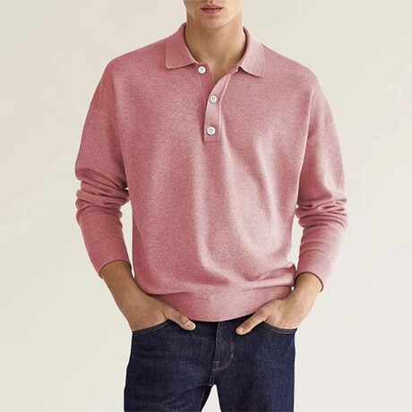 Long Sleeve Button Polo Shirt // Pink (XS)