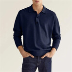 Long Sleeve Button Polo Shirt // Navy Blue (XS)