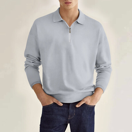 Long Sleeve Quarter Zip Polo Shirt Style 1 // Gray (XS)